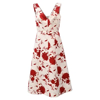 Emilia Wickstead Petrova Floral Print Midi Dress In Ivory Polyester In White