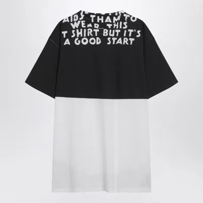 Mm6 Maison Margiela Mm6 By Maison Margiela Bicolor Contrast Print T-shirt With Round Neckline And Short Sleeves In Black