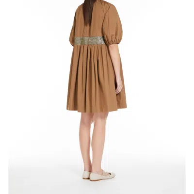 Max Mara Short Cotton Poplin Dress In Brown