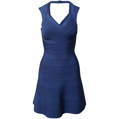 Herve Leger Flared Hem Bandage Dress In Blue Rayon In Blue