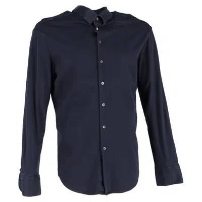 Giorgio Armani Long Sleeve Shirt In Navy Blue Cotton In Blue