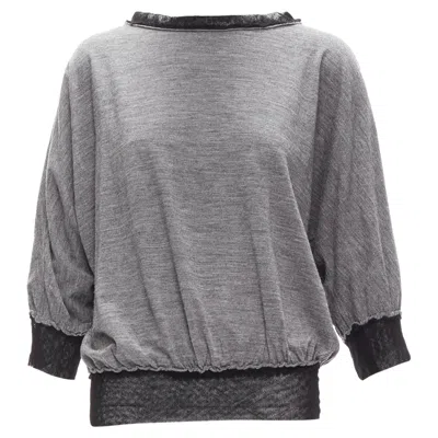 Lanvin Wool Cashmere Mesh Trim Batwing Sweater In Gray