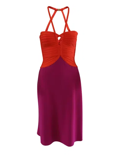 Herve Leger Color Block Cutout Sleeveless Emmaline Dress In Multicolor Rayon In Purple