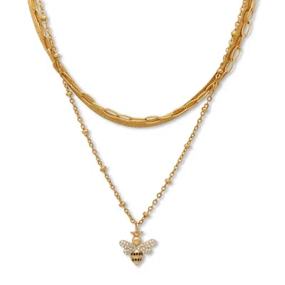 Palm Beach Jewelry Crystal Bumblebee Gold Ion-plated Layered Necklace Set 16-19 Inch In Yellow