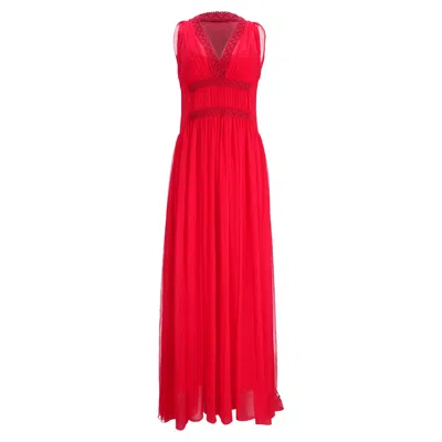 Philosophy By Lorenzo Serafini Philosophy Di Lorenzo Serafini Crochet Trim Maxi Dress In Red Polyester In Red