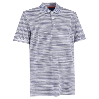 Missoni Slub Short Sleeve Polo Shirt In Multicolor Cotton In Blue