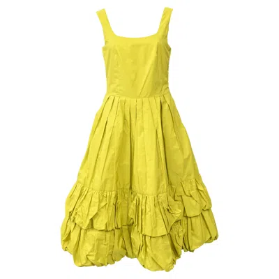 Molly Goddard Nikita Tiered Midi Dress In Lime Green Polyester In Yellow