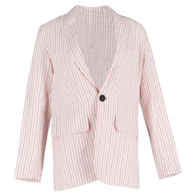Vanessa Bruno Leto Pinstriped Woven Blazer In White Linen In Pink