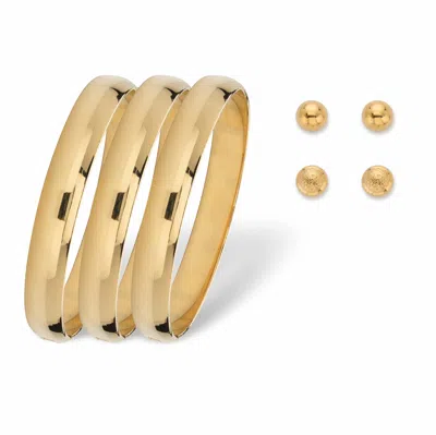 Palm Beach Jewelry Polished Bangle Bracelet And Stud Earring 5-piece Goldtone Set (6mm) 7.5" In Yellow