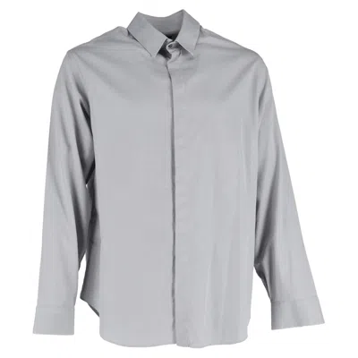 Giorgio Armani Patterned Hidden Button Shirt In Grey Cotton In Gray