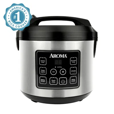 Aroma 160oz Digital Rice & Grain Cooker, Multi-cooker, 8x Bonded Granite Coating, Silver Refurbished In Black