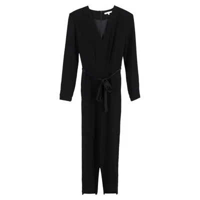 Maje V-neck Waist Tie Jumpsuit In Black Acetate In Black