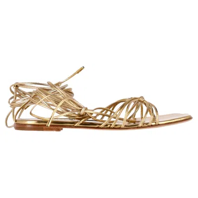 Gianvito Rossi Sylvie Strappy Flat Sandals In Gold Lamb Leather In Animal Print