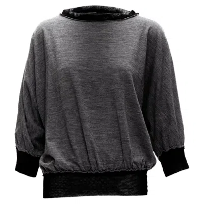 Lanvin Wool Cashmere Mesh Trim Bateau Batwing Sweater In Gray