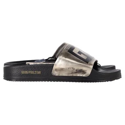 Golden Goose Poolstar Slides In Silver Leather In Gray