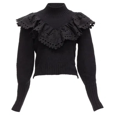 Sea New York Sea York Merino Wool Alpaca Victorian Ruffle Crop Sweater In Black