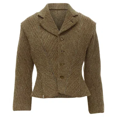 Junya Watanabe Tweed Herringbone Transformable Jacket In Brown