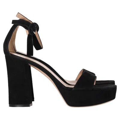 Gianvito Rossi Ankle Strap Platform Sandal Heels In Black Suede In Black