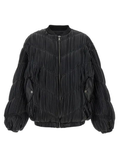 Rotate Birger Christensen Pleated Bomber Jacket In Black