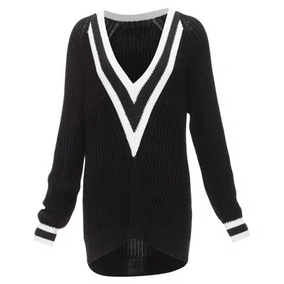 Rag & Bone Cotton Deep V Raglan Sleeve Varsity Sweater In Black