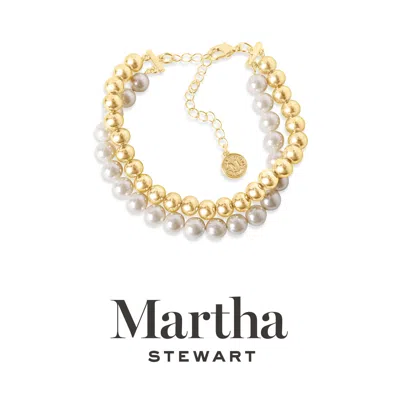 Martha Stewart Two Strand Pearl And Gold Ball Bracelet, 7 Inches For Women In Gold