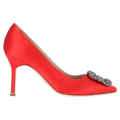 Manolo Blahnik Hangisi 090 Satin Pumps In Red