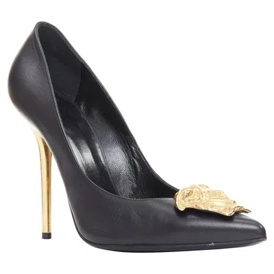 Versace Medusa Black Gold Emblem Metal Heel Pump Eu38 Lady Gaga In Blue