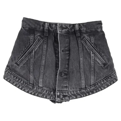 Alexander Wang Cutaway Washed Mini Skort In Black Cotton Denim In Gray