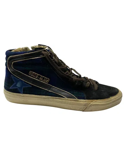 Golden Goose Slide Tartan High Top Sneakers In Blue Suede In Blue