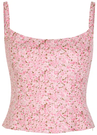 Reformation Womens Rosin Hattie Floral-print Linen Crop Top In Brown