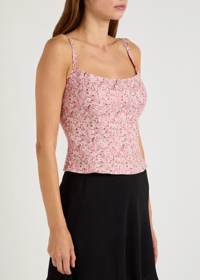 Reformation Womens Rosin Hattie Floral-print Linen Crop Top In Brown