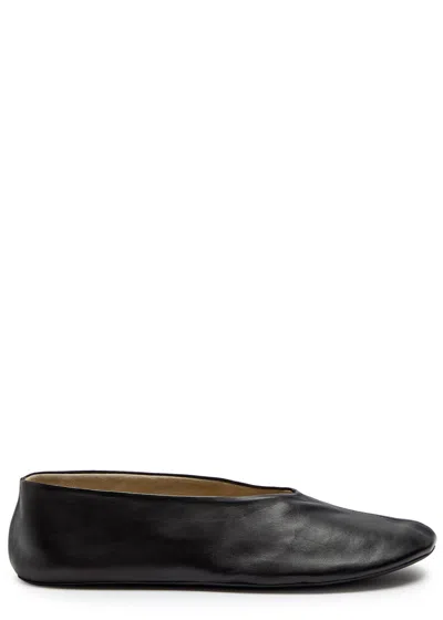 The Row Stella Slipper Leather Ballerinas In Black