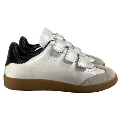 Isabel Marant Beth Logo Velcro Straps In White Leather And Suede In White