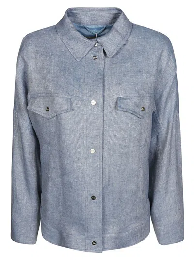 Herno Overshirt Denim Herringbone Pattern In Blue