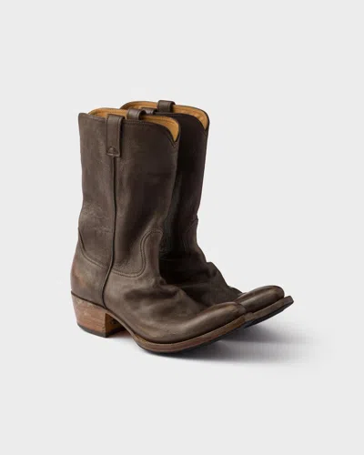 Prada Leather Boots In Brown