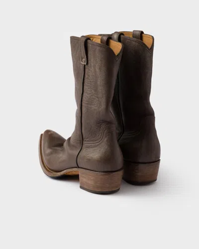 Prada Leather Boots In Brown