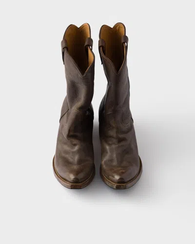 Prada Leather Boots In Brown