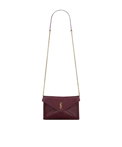 Saint Laurent Cassandre Chain Pouch In Shiny Leather