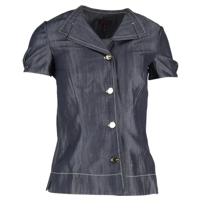 Escada Single-breasted Short Sleeve Blazer In Grey Cotton In Blue