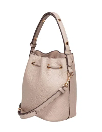 Tory Burch Monogram Leather Bucket Bag Clay Color In Brown