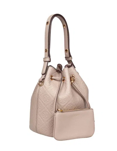 Tory Burch Monogram Leather Bucket Bag Clay Color In Brown