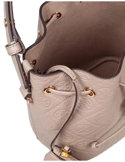 Tory Burch Monogram Leather Bucket Bag Clay Color In Brown