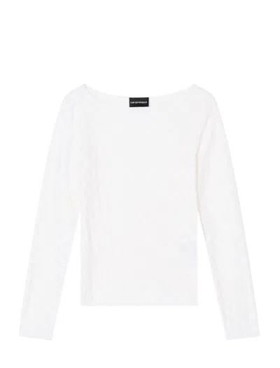 Emporio Armani Check-effect Knit Front And Back Viscose Jumper In White