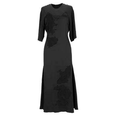 Victoria Beckham Floral-lace Short-sleeve Crepe Midi Dress In Black