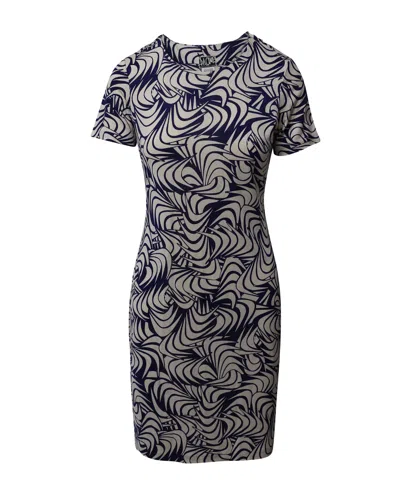 Diane Von Furstenberg Short Sleeved Midi Shift Dress In Blue Silk In Multi