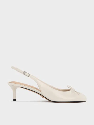 Charles & Keith - Aretha Patent Leather Bow Slingback Kitten Heels In Gray