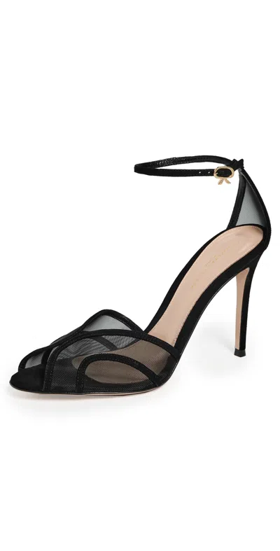 Gianvito Rossi Suede-trimmed Mesh Sandals In Black