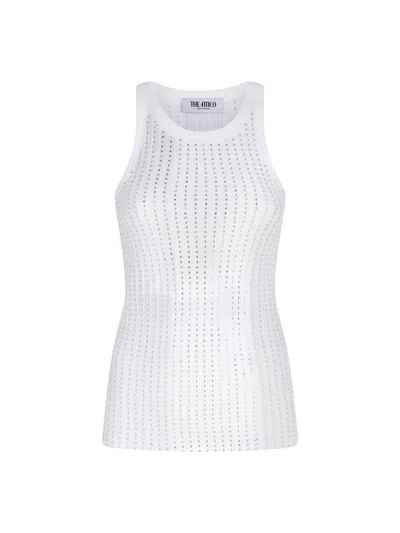 Attico White Tank Top With Rhinestones In Grey