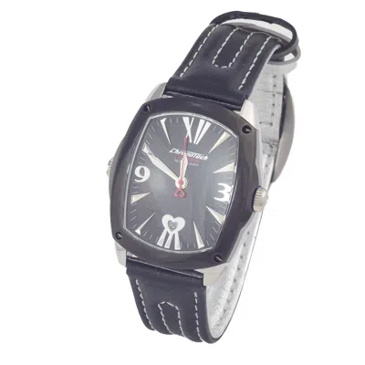 Chronotech Black Leather  Watch In Black