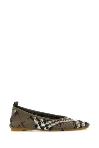 Burberry Canvas Ballerinas With Embroidered Geometric Pattern In Burgundy